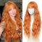 YEESHEDO Damen Perücke Lang Lockige Orange Rot Perücken für Frauen mit Pony, Natürlich Lange Locken Ingwer Rot Wig, Anime Cosplay Halloween Wigs 28 Zoll (Orange)