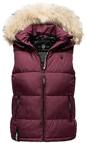MARIKOO Damen Winter Weste Steppweste mit Kapuze und Fellkragen B896