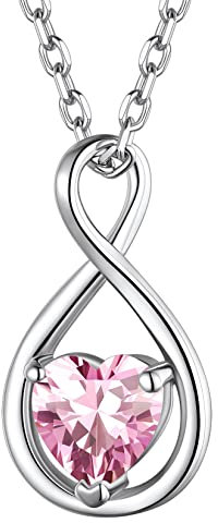 Suplight Collana argento 925 donna con ciondolo infinito e pietra di tormalina rosa collana donna con pietra mese ottobre collana argento donna collana donna con pietra rosa