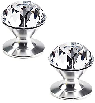 CcHhyyt 2 Pcs Crystal Self Stick Knobs Aluminum Self Adhesive Handle Pull Stick On Handle Removable Crystal Door Knob for Cabinet Mirror Cupboard Window Glass Sliding Door Drawer Clear Crystal (2)