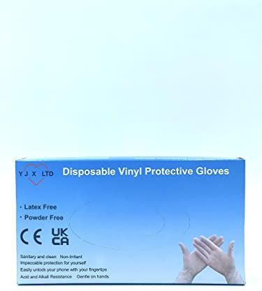 YJX LTD Clear Box of 100 Pieces Vinyl Gloves| Powder Free| Extra Strong| Medical |Restaurant| Home and Kitchen | Cleaning (XL, Clear)