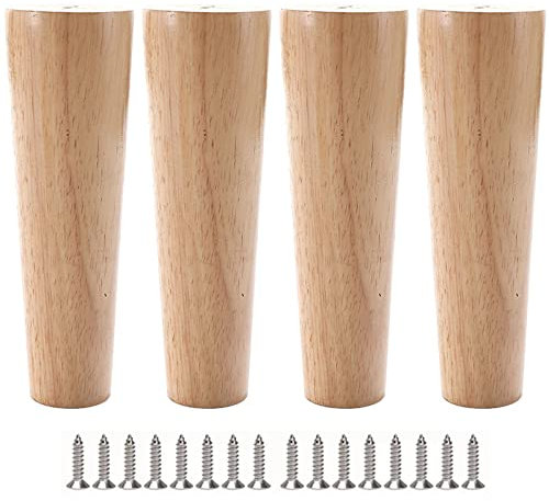 KGUDYS 4 Stück Naturholz-Sofabeine, Massive, verdickte Möbelbeine, konische Ersatzfüße mit M8-Schraube, Holzbeine, für Sofa, Bett, Sessel, Esstisch,straight-25cm/9.8in