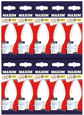 MAXIM LED Candle Small Edison Screw (Daylight White) - 7.5watt (60watt) - 806 Lumen (Pack 10) - 60MLCE14D5X10