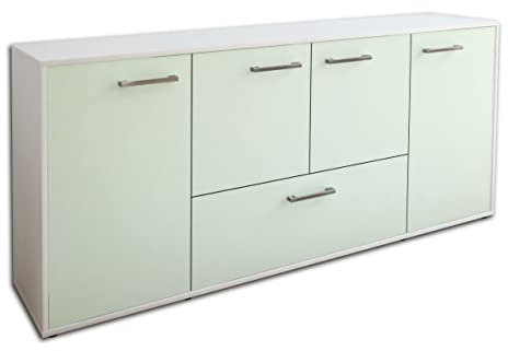 Lqliving Kommode Sideboard Eli, Korpus in Weiss matt, Front im trendigem Mint (180x79x35cm), inkl. Metall Griffen, Made in Germany