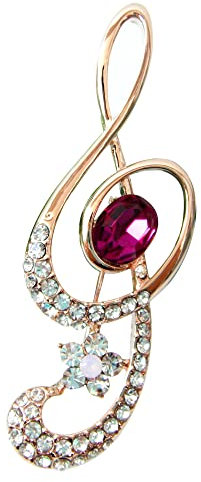 Navachi Broche en forme de notes de musique en cristal plaqué or 18 carats, Zinc Cristal Zinc