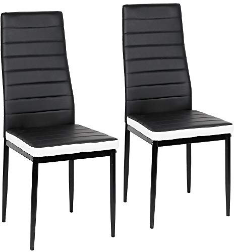 Esszimmerstühle 2er Set, Esszimmer Dtühle Modern, Kunstleder-Bezug, Hohe Rückenlehne, Bequemer Esszimmerstuhl, Kunstleder Stuhl, SGS Geprüft (2, Schwarz und weiß)