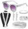 Xerteam 6 Stück 1970er Jahre Disco Zubehör, 70er Jahre Disco Kostüm Set, quadratischer Rahmen Bling Sonnenbrille Ohrringe Langer Schal Pailletten Stirnband Armband Disco Verkleidung Kit