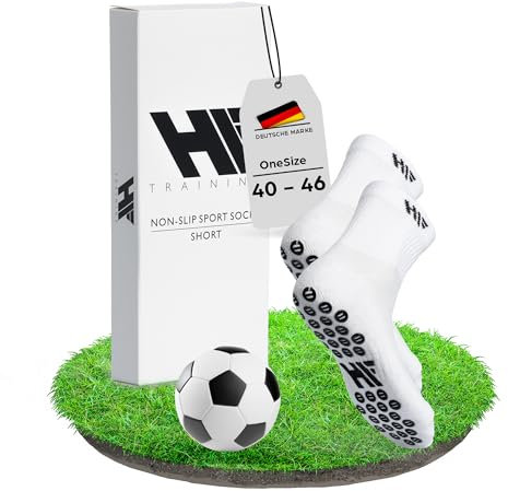 HF Training - 1 Paar Rutschfeste Fußball Socken (kurz) in Weiß mit schwarzen Noppen (Unisex) - Fussball-Socken mit Grip für Damen & Herren - Kurze Anti-Rutsch Fußballsocken - Sport-Socken atmungsaktiv