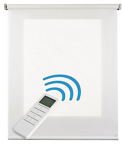 Tenda motorizzata filtrante Deco, Tenda a rullo trasparente con motore e comando, aspetto tessile, Tende automatiche motorizzate con batteria, per finestre e porte, STORESDECO | Bianco, 140x250cm