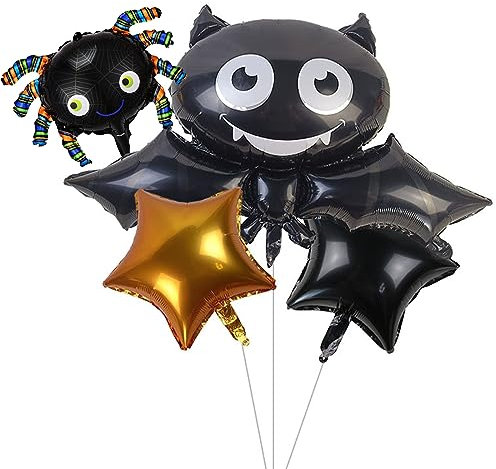 GoldRock Halloween Deko Spinne Fledermaus Luftballons Set, 4 Stück Halloween Balloons, Fledermaus Folienballons Gross, Horror Deko, Halloween Deko Outdoor Garten, Stern Ballon Halloween Dekoration