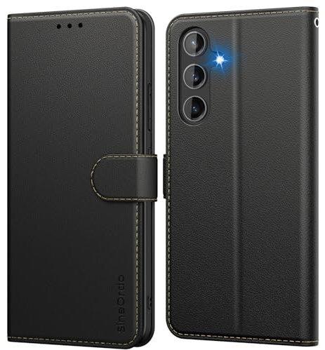 SineOrdo Funda Samsung Galaxy S23 FE Carcasa, Libro Samsung Galaxy S23 FE Funda Piel con Tapa Trajetero Móvil Case Suave Cuero Flip Wallet - Negra