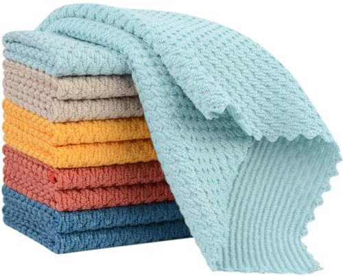 SINLAND 10 pcs Mikrofaser Geschirrtuch Besteck Waschlappen 30x30cm Assorted | wiederverwendbar Reinigungstücher fusselfrei streifenfrei Waschlappen saugstarke robuste Küchentücher weich trockentücher
