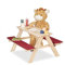 Relaxdays Kindersitzgruppe Garten, Picknickbank, Kinder, HBT: 50x89x79 cm, Auflagen, Kindersitzgarnitur, Holz, Natur/rot, Baumwolle, 50 x 89 x 79 cm