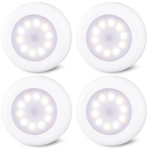 STAR-SPANGLED Dimmable Push Tap Lights, Stick on LED Touch Puck Lights AA Battery Operated, Press Spot Lights Indoor for Cupboard, Wardrobe, Cabinet, Closet, Kitchen (3.1inch, 3 Color Modes, 4 Pack)