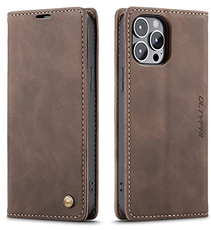 QLTYPRI Case for iPhone 15 Pro Max 6.7 inch, Vintage PU Leather Wallet Case Card Slot Kickstand Magnetic Closure Shockproof Flip Folio Book Case Cover for iPhone 15 Pro Max - Coffee Brown