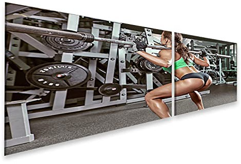islandburner Bild auf Leinwand Schöne Sportliche Frau Squat Workout Fitnessstudio Bilder Wandbilder Poster