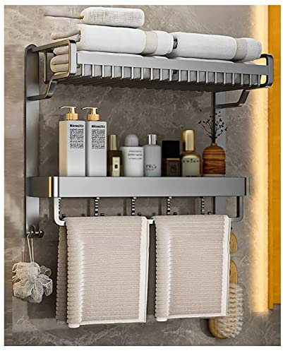 SEIFE Porte-serviettes muraux Porte-serviettes De Salle De Bain Porte-serviettes Mural Avec Étagères Double En Acier Inox SUS304 Étagère Porte-serviettes De Table Style Hôtel Étagère De Salle De Bains