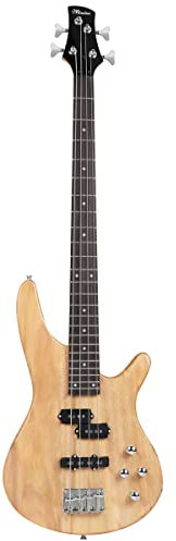 E-Bass Gitarre 4 Saiten Full Size P Bass Anfänger Kit für Starter mit Gigbag, Gitarrengurt und Gitarrenkabel (wood)