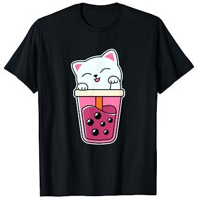 Un chat mignon chaton boit du thé Boba Tea Bubble Tea T-Shirt