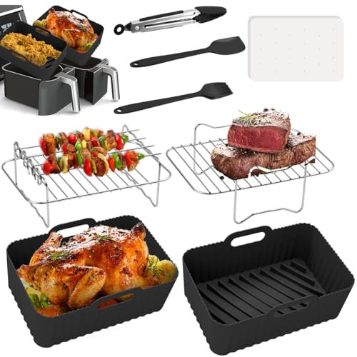 ANNTIM Air Fryer Accessories, 8Pcs Accessories for Ninja Dual Af300UK Af400UK, Silicone Air Fryer Liner, Dual Air Fryer Racks, Paper Lining, Air Fryer Liners Silicone for Ninja Air Fryer Accessories