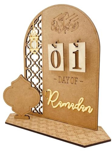 Ramadan Kalender Countdown aus Holz: Eid Mubarak Kalender 30 Tage Countdown - DIY Ramadan Dekorationen Countdown-Kalender für Zuhause - Rustikaler Adventskalender Ramadan Geschenk für Kinder (Stil B)