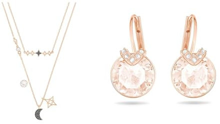 Swarovski Collana a fili fissiSwarovski Symbolic, Set (2), Luna e stella, Nero, Placcato color oro Rosa & Orecchini pendenti Bella V, Taglio tondo, Tono dorato, Placcato color oro rosa