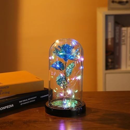 Blue Enchanted Rose, Romantic Everlasting Rose, I Love You, Eternal Rose, Beauty and the Beast Colourful Rose - Premium Enchanted Rose, in a Magical Glass Dome (Blue Rose)