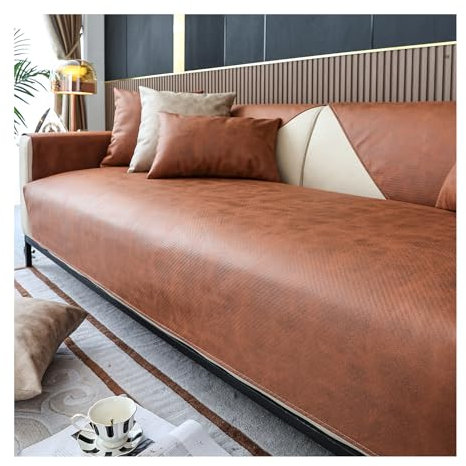 HonunG Sofabezug Ecksofa Kunstleder Sofaschoner Wasserdicht rutschfest 3 4 2 1 Sitzer,L Form Sofaüberwurf,Hund Katze Sofa Überzug Ecksofa Sofa Überwurf Couch Überzug (Braun,110×110cm)