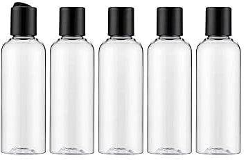 KMOCEPLY 5Pcs 100ml Travel Bottles for Toiletries Plastic Bottle Transparent Empty Cosmetic Travel Containers with Black Covers Mini Air Bottles PET Travel Shower Gel Containers Cosmetic Bottles