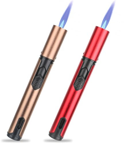 smtfcty 2 Stück Jetflamme Feuerzeug 15.2cm Gas Nachfüllbar Sturmfeuerzeug Winddicht Langes Stabfeuerzeug,Jet Feuerzeug für Kerzen, Küche, Camping, Kamin, Geschenke für Männer(ohne Butangas)