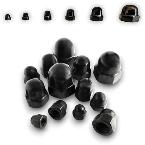 Pack of 6 Black Stainless Steel Dome Nuts - M3 M4 M5 M6 M8 M10 Hex Acorn Head Nuts for Screws Bolts Durable Blackened Finish Fasteners Rust-Resistant Stainless Steel Hardware Set with Bolts Caps (M4)