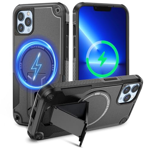 Tuvror Magnetic for iPhone 13 Pro Case with stand. [Compatible with MagSafe] Built-in Kickstand. Rugged Protection Heavy Duty Shockproof Case for iPhone 13 Pro (Black)