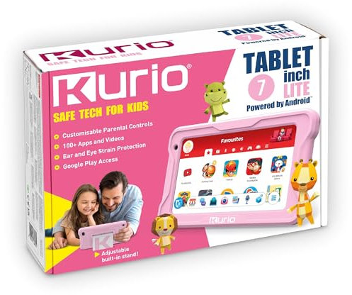 KURIO Tab Lite - Tablette enfant - Sécurité en ligne - Avec sécurité enfant - Étui de protection anti-éclaboussures et anti-chocs - 32 Go - Écran 7 - Rose