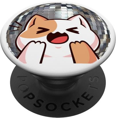 Adorable chat devant une boule disco, anime, bande dessinée, manga, graphique PopSockets PopGrip Interchangeable