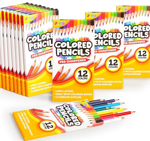 JOYIN Buntstifte Set,144 Stück Buntstifte Kinder,12er Set Vorgespitzte Holzstifte, Farbstifte mit 12 Farben, Großpackung Buntstifte Kinder ab 4+, Buntstifte für Erwachsene,Malbücher, Schule 1 Klasse