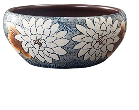 Maceta Maceta de cerámica tallada de alta temperatura for flores, agujero sin fondo, planta hidropónica, maceta de loto, tanque decorativo Simple for peces dorados Maceta simple moderna(No base)