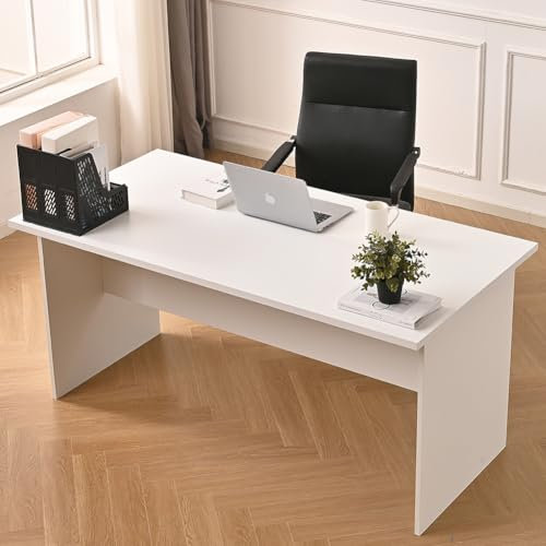 Shally Dogan Scrivania da Ufficio in Legno per Computer, Tavolo Desk Porta PC Studio, Lavoro, Cameretta, Postazione Home Office Moderno, Resistente Urti Graffi, 180 x 80 x 74 cm (Bianco)