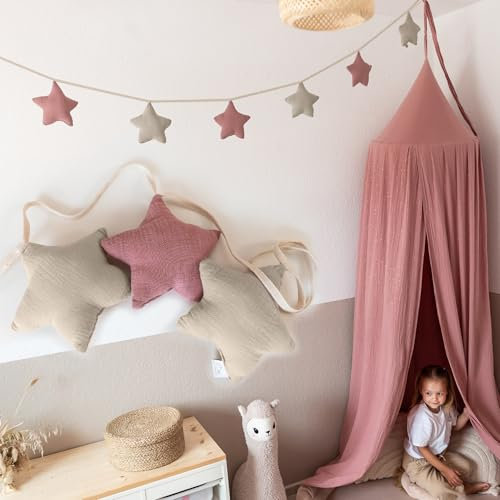 LILIMAUS Sternen Wimpelkette Stoff [in 12 Farben] Wimpelkette Kinderzimmer - 100% Baumwolle Handmade Girlande Stoff - Wimpelkette Musselin - Hausbett Deko Mädchen & Jungen - Girlande Deko Babyzimmer