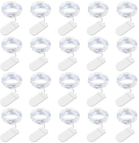 BROTOU LED String Lights, 2M 20 LED Battery Operated Fairy Lights, Waterproof Silver Plated Copper Wire Lights for in/Outdoor Decor, Christmas, Halloween, Valentine, Birthday (Cold White, 20 Pack)