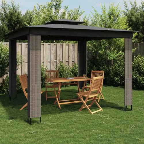 Xichuzi Pavillon mit Doppeldach Anthrazit 2,94x2,94 m Stahl, Faltpavillon, Pergola, Partyzelt, Standmarkise, Sonnenzelt, Garten Pavillion, Grillpavillon - 368445