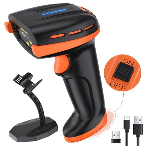 Tera 【1D 2D Barcode Scanner】 Drahtloser Barcode-Scanner mit Ständer QR-Lesegerät mit physischem Auslöser Bluetooth 2,4 GHz Wireless USB Kabel Konnektivität Modell D6100