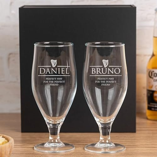 Wanapix | Pack de Verre à Bière Personnalisable | 50 cl. | 2 Verres à Bière avec Nom, âge et Date de naissance | Verres écologiques sans plomb | Cadeau original pour les brasseurs | Black Beer