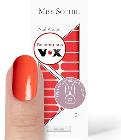 Original Miss Sophie Nagelfolien I 24 ultra-dünne Nagellack-Streifen einfarbig Candy Apple I Für Finger- & Fußnägel I Hält auf Natur- sowie lackierten, Acryl-, Gel- & Shellac-Nägeln