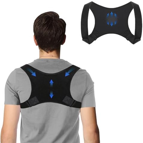 WVWMYM Corrector Postura Espalda, Corrector de Espalda Hombre Mujer Ajustable y Transpirable Espalda Recta de Postura para la Prevención del Dolor Corrección Postural (Negro, S-M)