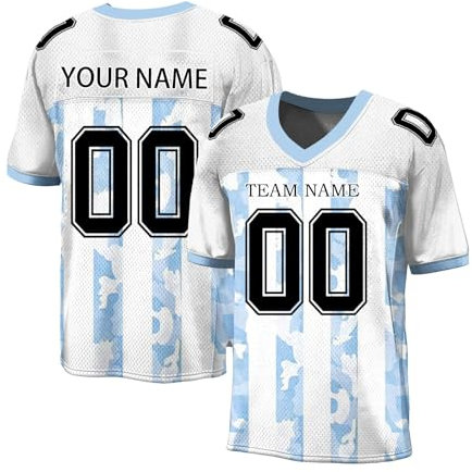 Personalisiertes American FootballTrikot Custom Football Jersey Individuell Bedruckt Team Name & Number Baseball Trikots für Männer Frauen Jugend Unisex Schnelltrocknend Atmungsaktiv Tshirt(#C White)