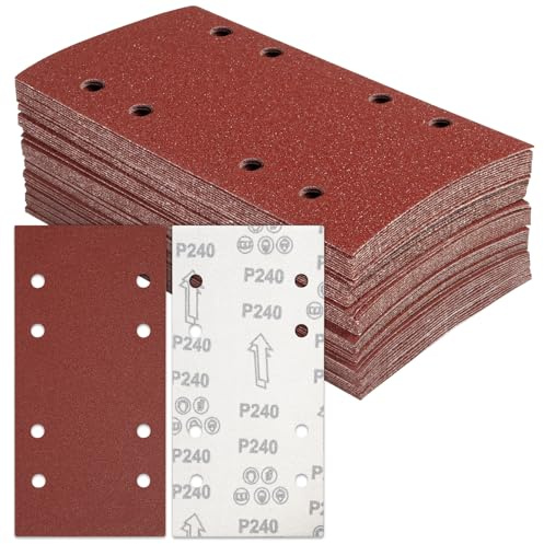 BIGP 50 Stück Schleifblatt Set 93x230 mm mit Klettverschluss | Körnungen 240 | Für Schwingschleifer | Holz, Metall, Farbe | 8-Loch Staubabsaugung