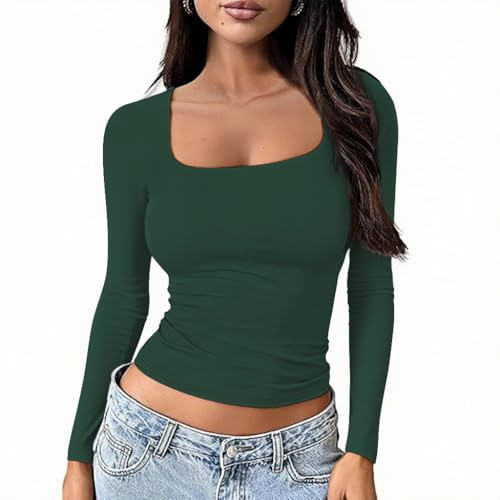 Women's Long-Sleeved Shirt Basic Top Y2K Slim-Fit T-Shirt Cropped Top Casual Style