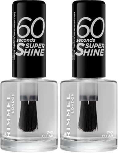 Rimmel London Smalto Unghie 60 Seconds Super Shine - Asciugatura Rapida e Lunga Durata - 740 Clear (Trasparente) - 8 ml (Confezione da 2)