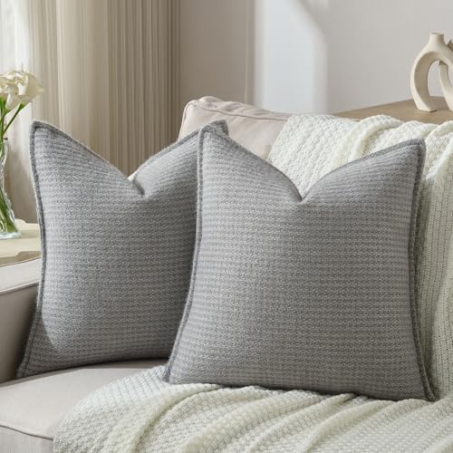 YSTELLAA 2er Set Chenille Kissenbezug 60x60, Quadratische Dekorative Kissenhüllen, Weiche Elegantem Kissenbezüge, Sofakissen Bezug Für Wohnzimmer Schlafzimmer, Hellgrau