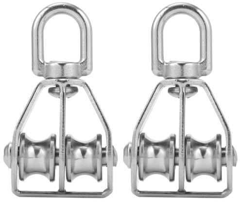 POPETPOP 2 Stück Edelstahl Doppelte Drehrolle Flaschenzugblock mit Schwenkbarem Rollenblock Leichtes Design für Innenbereich und Fitnessboot Anwendung
